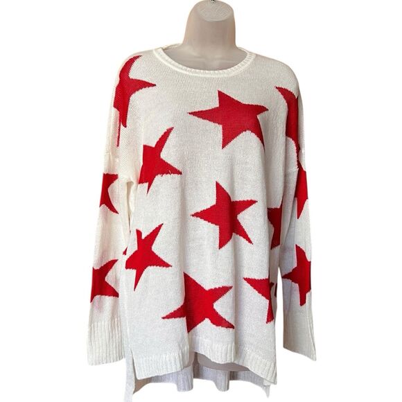 Show Me Your Mumu Bronson Star Tossed Red Star Oversized Pullover Sweater Sz XS - Picture 2 of 16